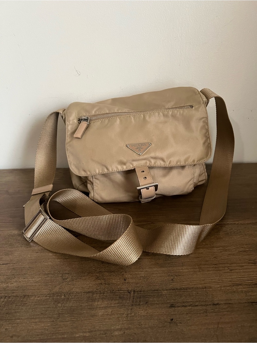 Prada Tan Nylon Messenger Bag with Adjustable Strap